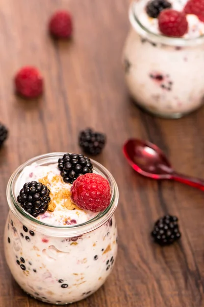 Hallon Och Brombeeren Med Yoghurt Porträtt — Stockfoto