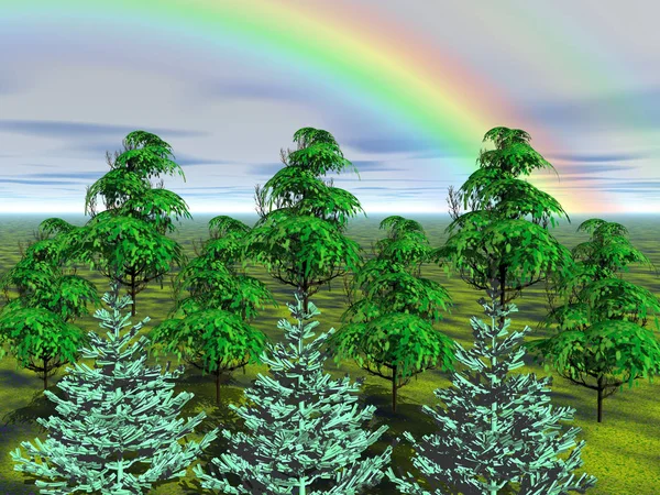 stock image conservation on meadow with rainbow,computer graphic