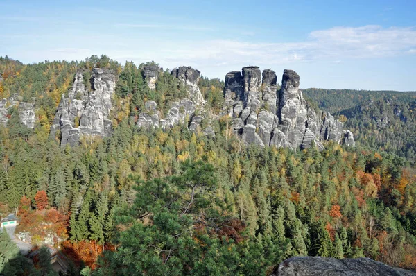 Gansfelsen Pequeno Ganso Rocha Rocha Escalada Natureza Paisagem Rathen Rathen — Fotografia de Stock