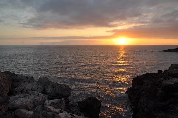 Puesta Sol Tenerife Mar Atlántico Océano Atlántico Océano Noche Sol — Foto de Stock