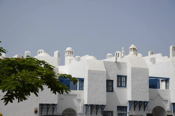 Casas Arrendamento Casa Edifícios Arquitetura Espanha Canários Branco Azul — Fotografia de Stock