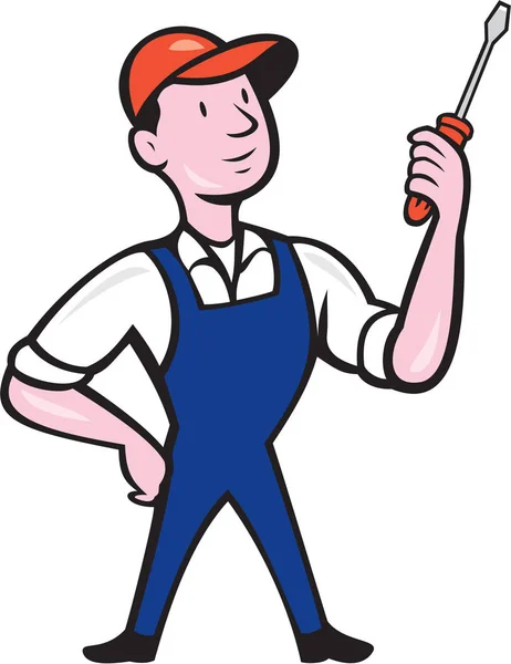 Illustration Eines Elektrikers Arbeiter Hält Einen Schraubenzieher Mit Der Gegenüberliegenden — Stockfoto