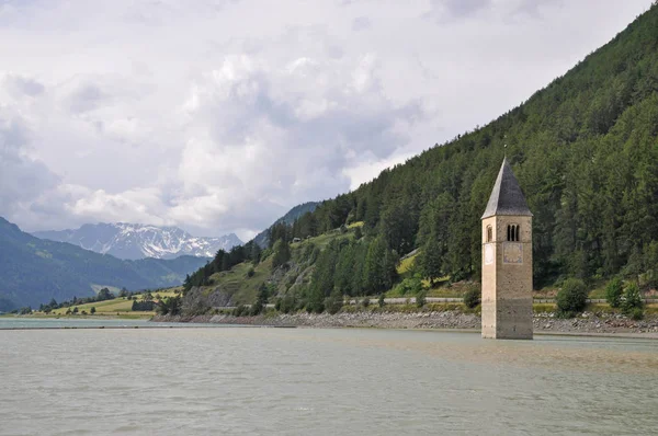 Église Tower Graun Reschensee Tower Church Vinschgau South Tyrol Italy — Photo