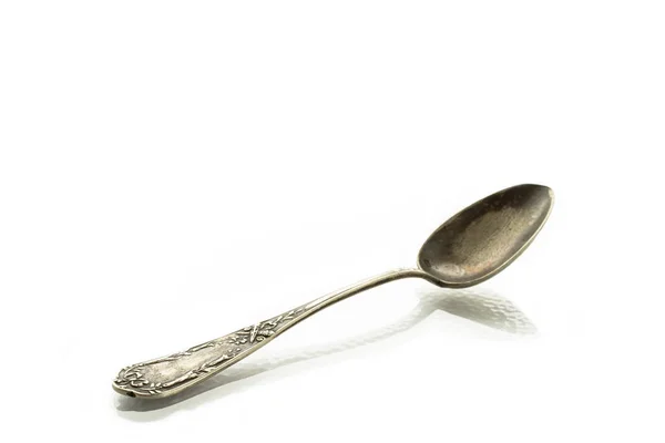 Age Silver Spoons Reflection White Ground — Stock Photo, Image