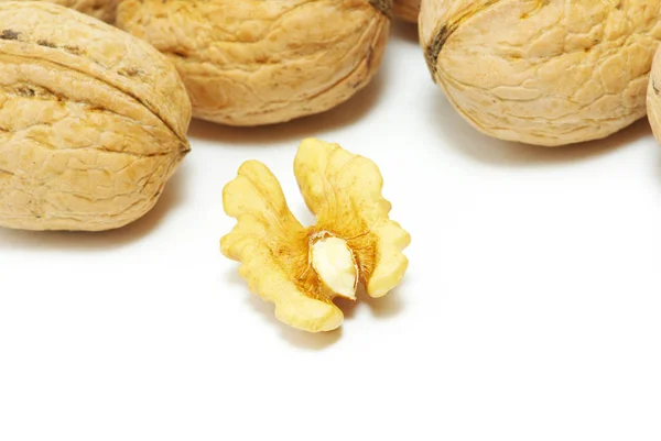 Fresh Walnuts Isolated White Background — Stock Photo, Image