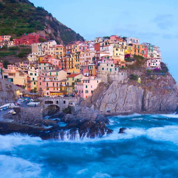 Pueblo Pescadores Manarola Una Tormenta Viento Espectacular Manarola Uno Los — Foto de Stock