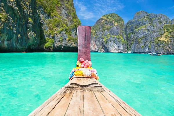 Traditionele Houten Boot Een Foto Perfecte Tropische Maya Baai Koh — Stockfoto
