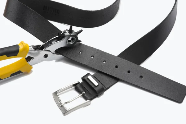 Set Black White Leather Belts — Stock Photo, Image