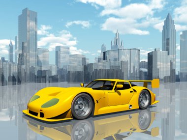 computer generated 3d illustration with a yellow sports car clipart