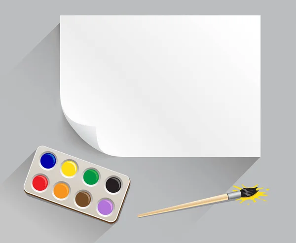 Der Künstler Mit Pinsel Paintbox Weißem Schablonenpapier Und Schatten Von — Stockfoto