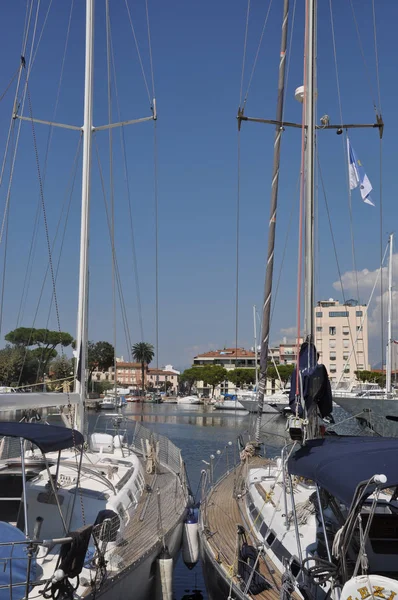 Hafen Viareggio Italien Küste Toskana Boot Boote Wasser Gewässer Haus — Stockfoto