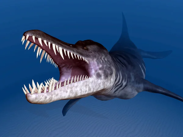 コンピュータは先史時代の海洋爬虫類リオプレウドンで3Dイラストを作成しました — ストック写真