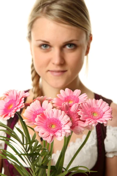 Kobieta Dirndl Kwiatami — Zdjęcie stockowe