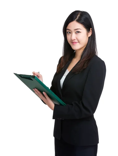 Business Woman Write Clipboard — Stock Photo, Image