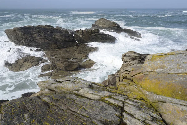 Cote Sauvage Quiberão Brittany França Costa Costa Rochas Áspero Onda — Fotografia de Stock