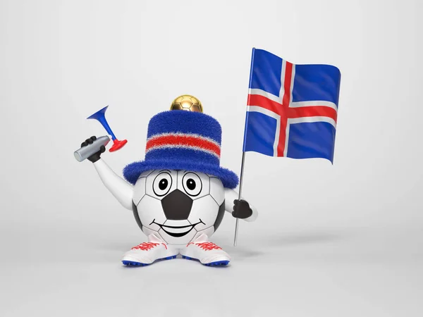 Een Schattig Grappig Voetbalpersonage Met Nationale Vlag Van Ijsland Een — Stockfoto