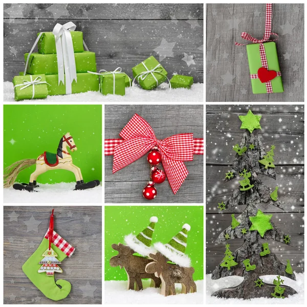 Merry Christmas Wenskaart Xmas Decoratie Rode Witte Groene Kleuren Met — Stockfoto