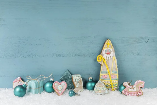 Fondo Navidad Azul Claro Madera Decoración Navidad Azul Turquesa Blanco —  Fotos de Stock