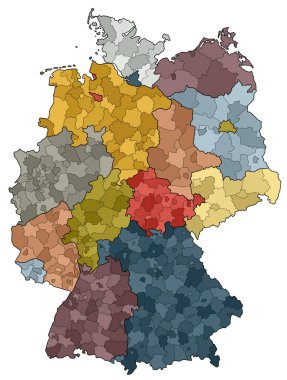 map of germany - federal states and counties clipart