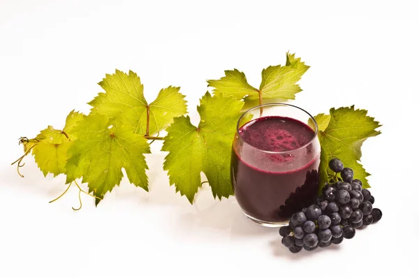 Freshly Squeezed Red Grape Juice Wine Leaves White Background — Stock Photo, Image