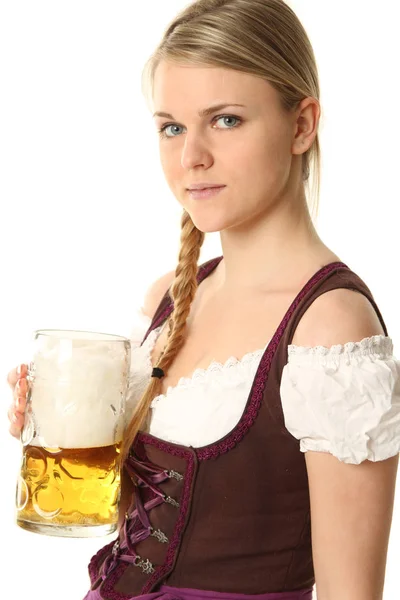 Femme Dans Dirndl Avec Bière — Photo