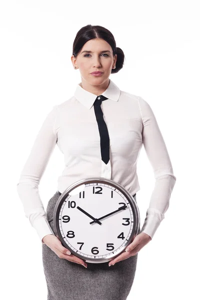 Hermosa Mujer Negocios Sosteniendo Reloj — Foto de Stock