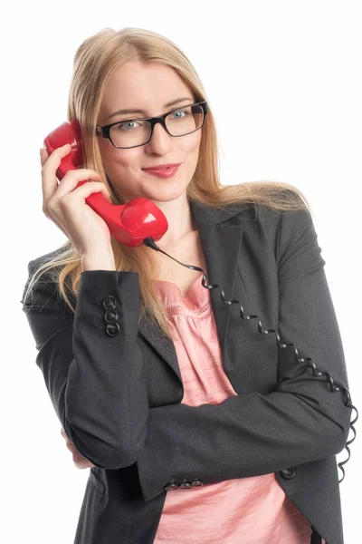 Mujer Negocios Con Teléfono Rojo — Foto de Stock