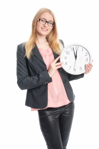 Porträt Einer Frau Mit Uhr — Stockfoto