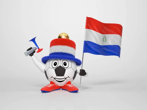 Eine Süße Und Lustige Fußballfigur Mit Der Nationalflagge Paraguays Und — Stockfoto
