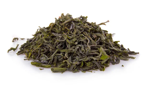 Haufen Trockener Grüner Tee Isoliert Auf Weißem Hintergrund — Stockfoto