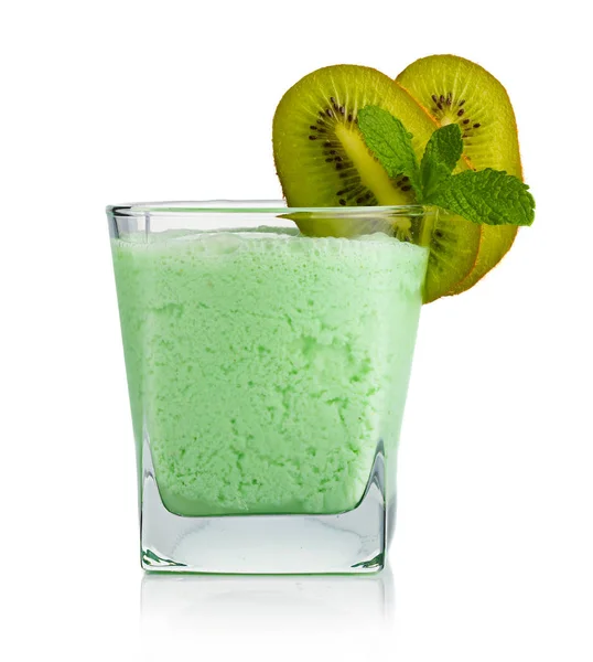 Glass Kiwi Smoothie Fruits Fresh Green Mint Leaves Isolated —  Fotos de Stock