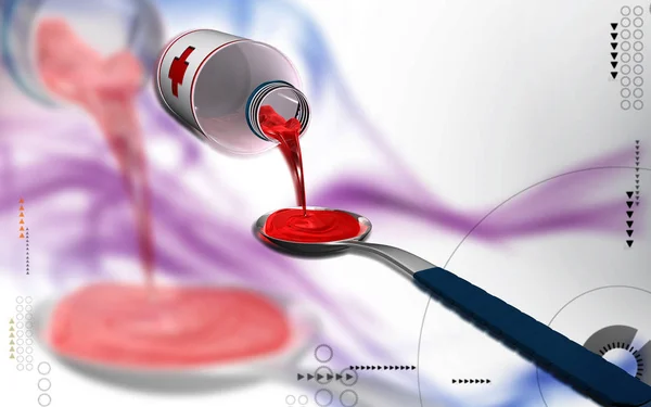 Digital Illustration Medicine Spoon Colour Background — 스톡 사진