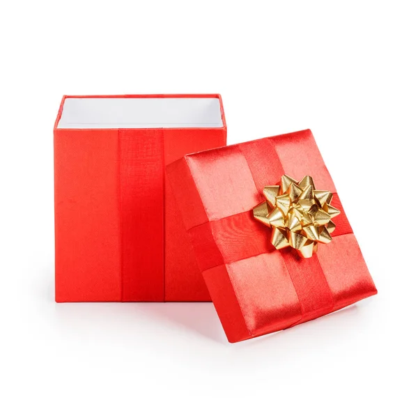 Open Red Gift Box Gold Ribbon Christmas Theme Object Isolated — kuvapankkivalokuva