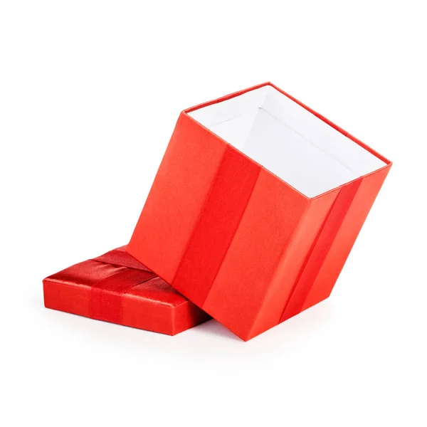 Abra Caixa Presente Vermelha Com Fita Ouro Tema Natal Objeto — Fotografia de Stock