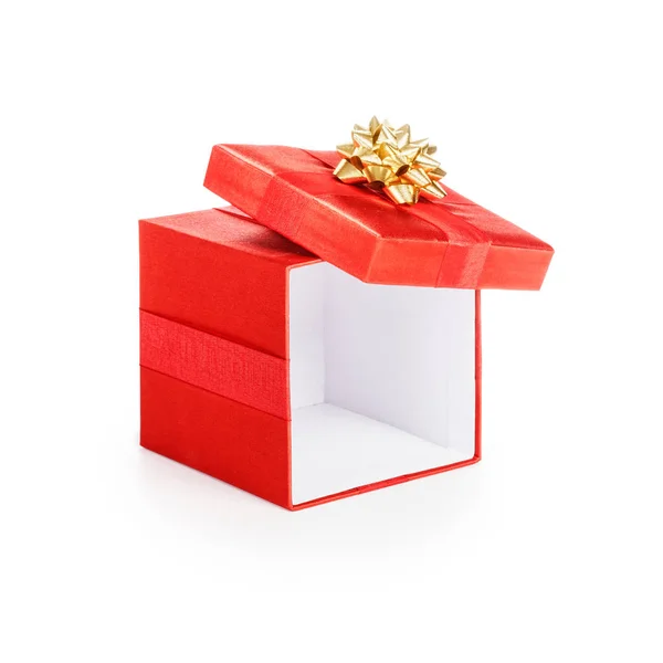 Open Rode Geschenkdoos Met Gouden Lint Kerstthema Object Geïsoleerd Witte — Stockfoto