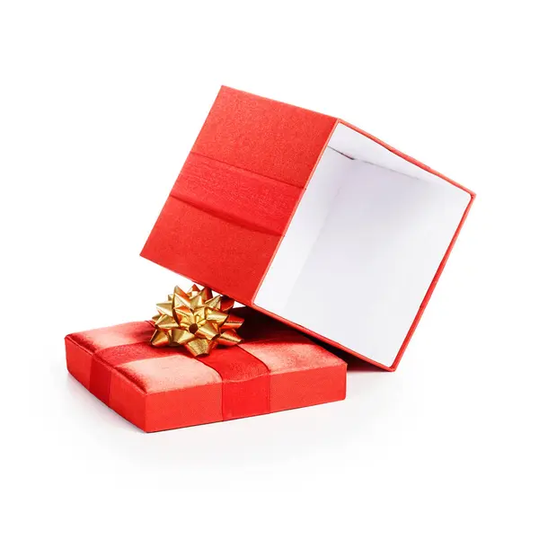 리본으로 상자를 크리스마스 배경에 고립된 — 스톡 사진