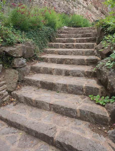 Una Vecchia Scala Ornamentale Cui Giardino Pietra — Foto Stock