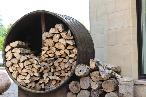 Barrel Firewood Wood Cross — Stock Photo, Image