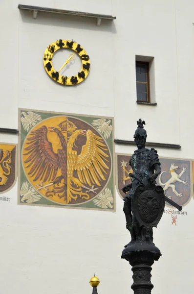 Rathaus Und Rathaus Figur Des Brunnens Kempten — Stockfoto