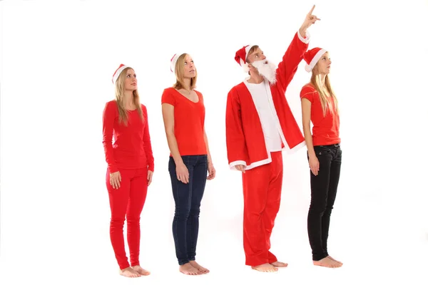 Groupe Personnes Costumes Noël Regarder Dans Les Airs — Photo