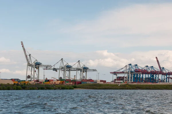 Vista Panorâmica Guindastes Portuários Industriais — Fotografia de Stock