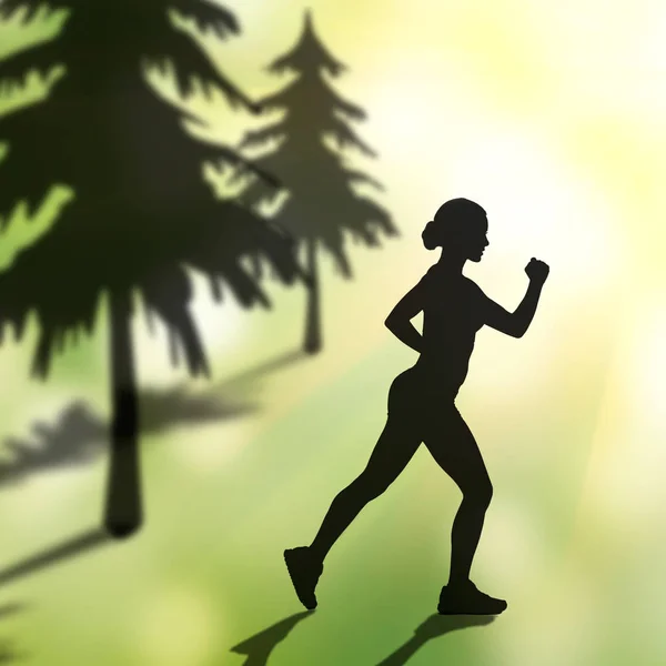 Silhouette Femme Jogging Forêt — Photo