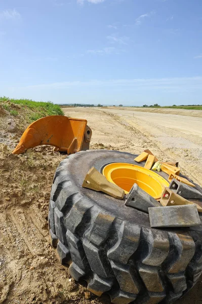 spare tire for trucks at construction site