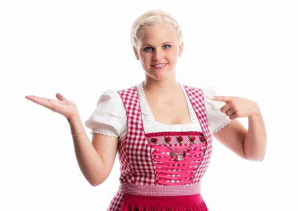 Bavarian Girl Points Her Finger — Foto de Stock