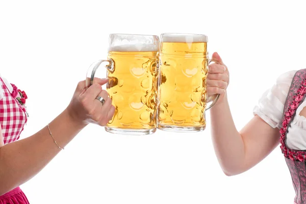 Two People Holding Beer Mugs Having Fun — Stock Photo, Image