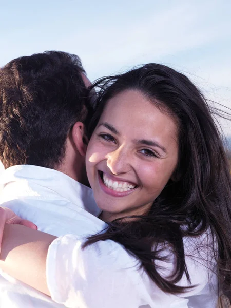 Gelukkig Jong Romantisch Paar Liefde Veel Plezier Mooi Strand Mooie — Stockfoto