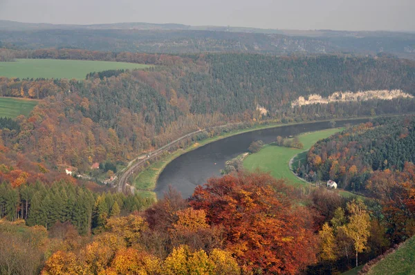 Elbe Sandsten Berg Höst Samma Elbe Sandsten Saxon Switzerland Saxony — Stockfoto