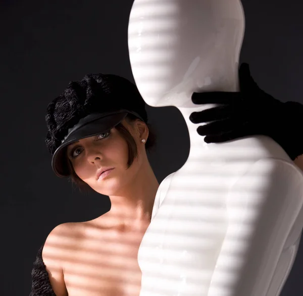 Picture Naked Woman White Male Mannequin — Stock Photo, Image