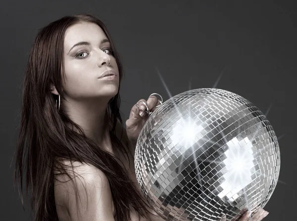 Picture Beautiful Naked Woman Disco Ball — Stock Photo, Image
