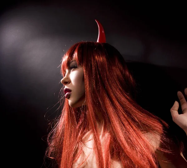 Dark Picture Naked Redhead Devil Woman — Stock Photo, Image